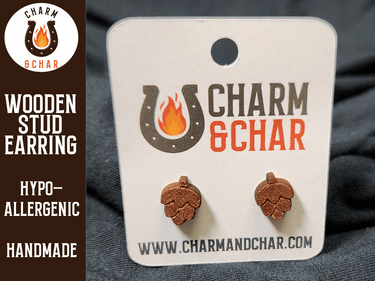 Pinecone Wood Stud Earrings - Fall Fashion Earring - Autumn Season Accessory - Stud Earring - Charm and Char